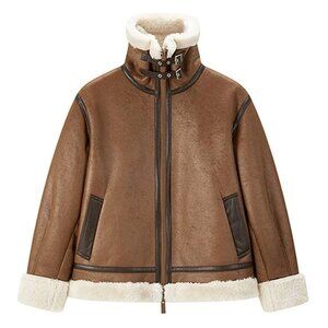 Brown PU Fleece Patchwork Jacket - New with Tags - Medium